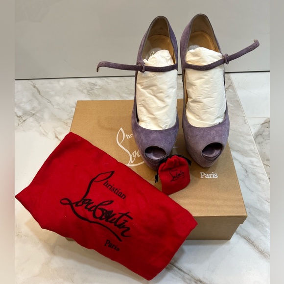 AUTH CHRISTIAN LOUBOUTIN Peep Toe Platform Mary Jane Daf Highness 160 -Purple 39 - Picture 3 of 5